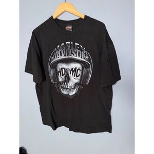 Harley Davidson Skull Helmet Rock City Little Rock AR Graphic T Shirt XL Black